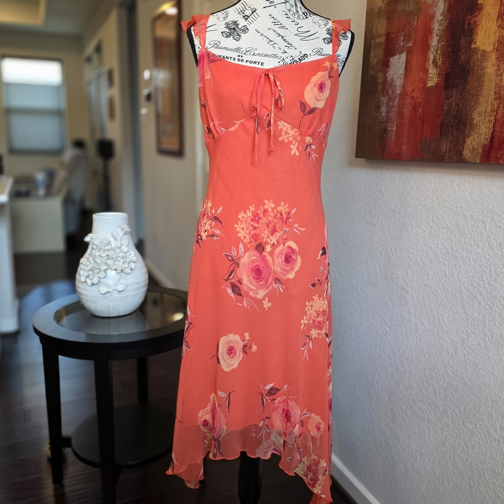 New York and Company - Floral Coral Midi Dress - 18